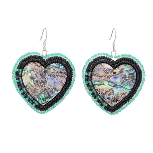 "Abalone Teechma" Beaded Heart Earrings