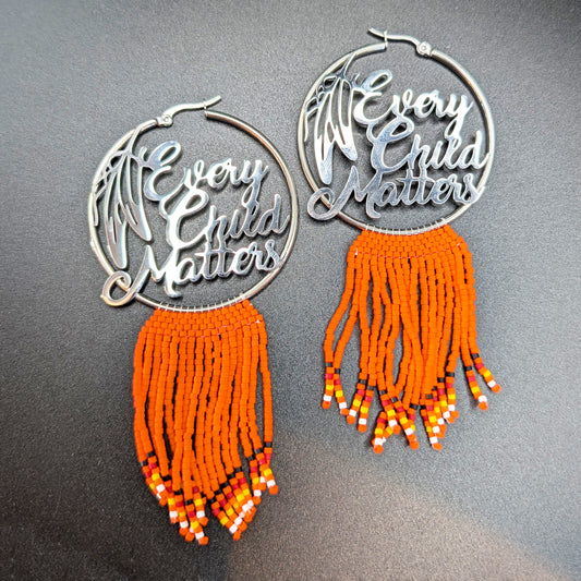 Every Child Matters Hoop Earrings with Beaded Fringe