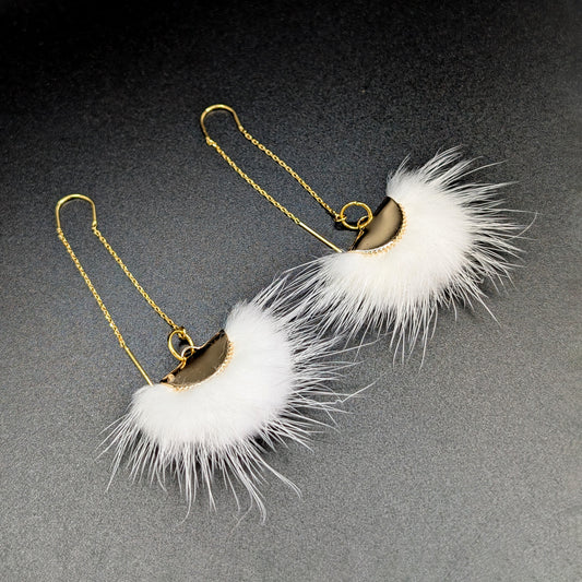 White Mink Fur Threaded Earrings