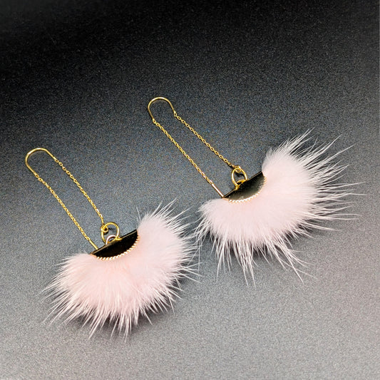 Blush Pink Mink Fur Threaded Earrings