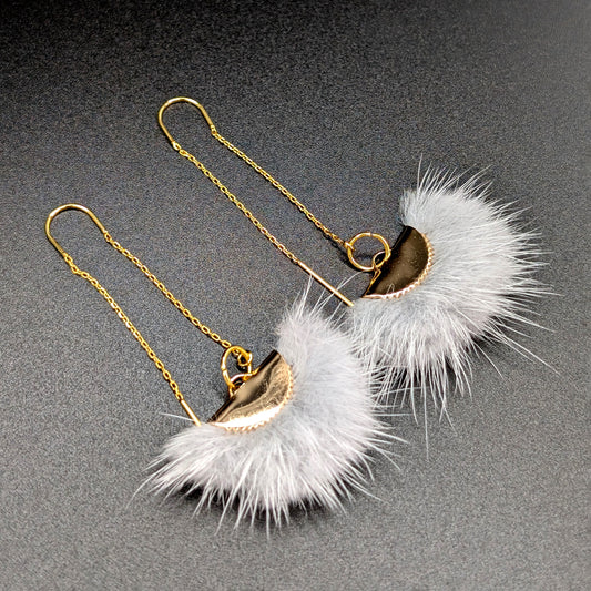 Grey Mink Fur Threaded Earrings