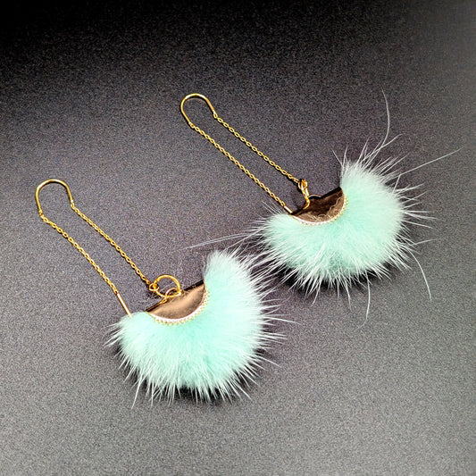 Seafoam Mink Fur Threaded Earrings