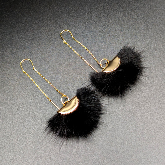 Black Mink Fur Threaded Earrings