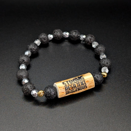 Stamped Devil's Club Bead Bracelet with Crystal & Lava Beads