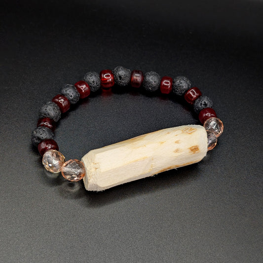 Long Devil's Club Bead Bracelet with Crystal, Lava Rock & Red Beads