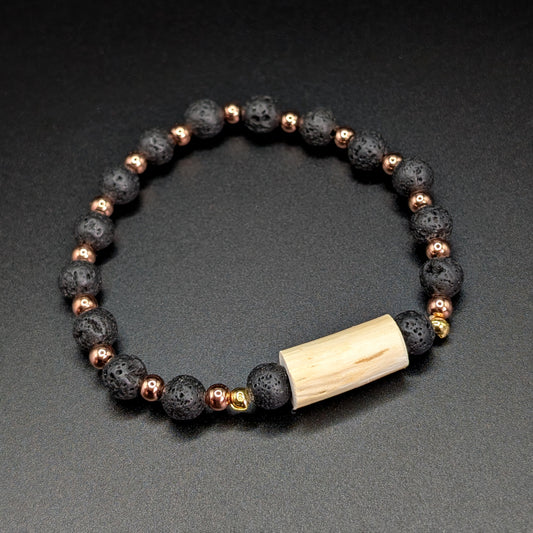 Devil's Club Bead Bracelet with Lava Rock & Rose Gold Beads