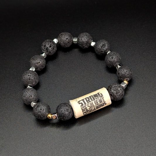 Stamped Devil's Club Bead Bracelet with Silver & Lava Beads