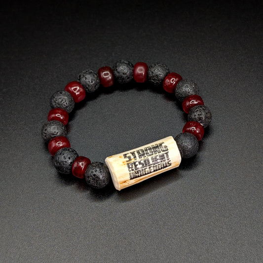 Stamped X-Small Devil's Club Bead Bracelet with Lava Rock & Red Beads