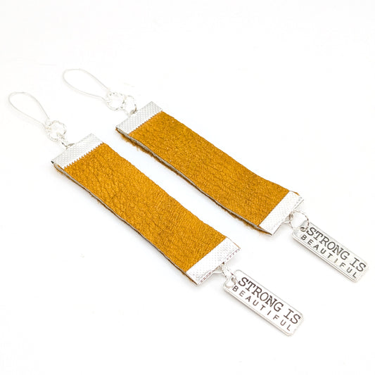 "Strong is Beautiful" Moose Hide Silver Dangling Earrings