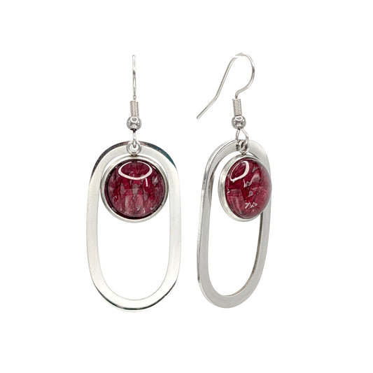 Salmon Egg Silver Ovoid Earrings