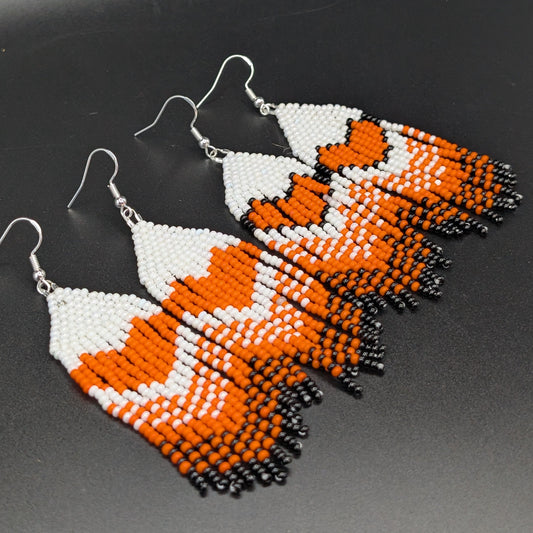 Every Child Matters Orange Heart Drop Dangling Beaded Fringe Earrings