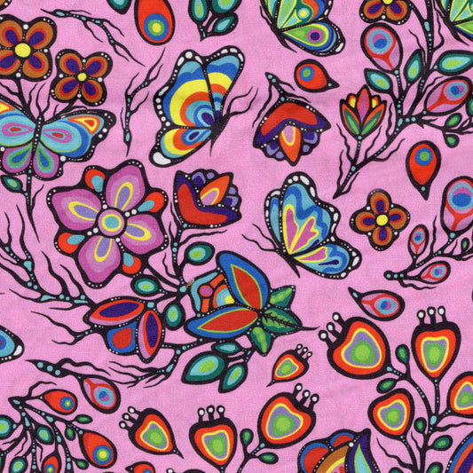 Pink Ojibway Florals Fabric
