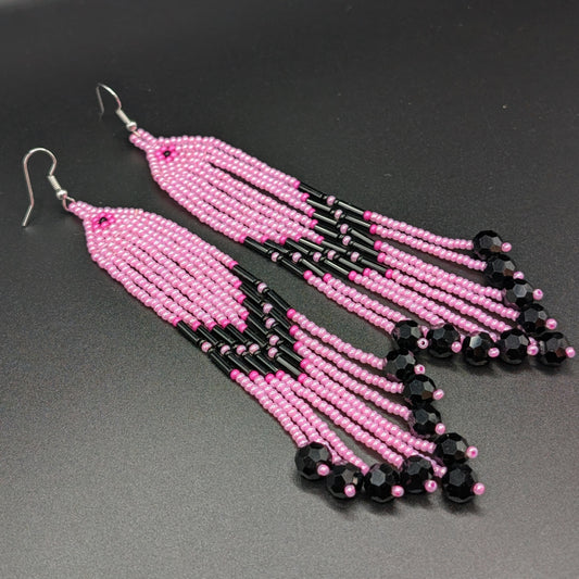 "Pink Bloom" Fringe Earrings