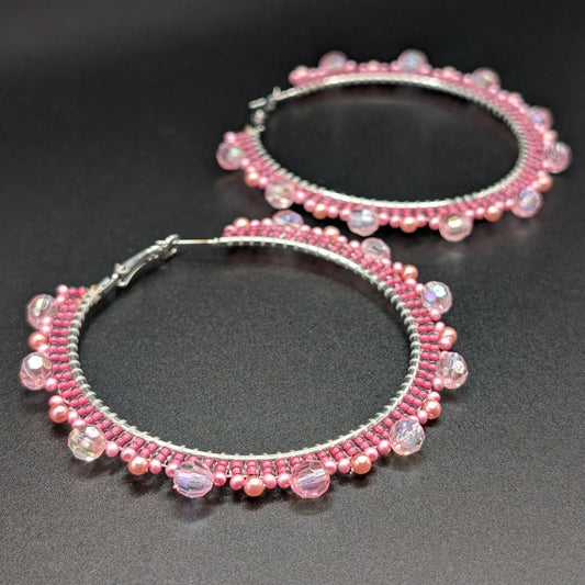 "Pink Bliss" Beaded Hoop Earrings