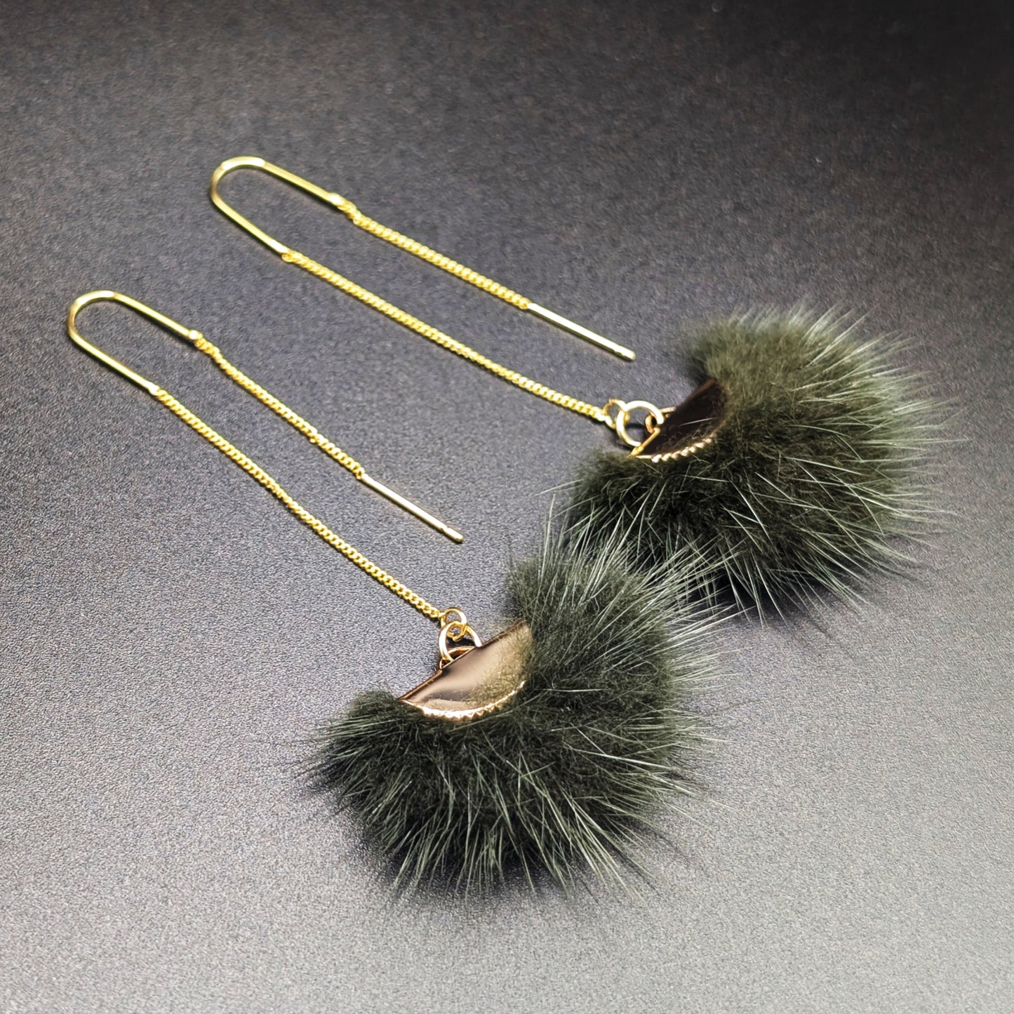 Cedar Tree Green Mink Fur Threaded Earrings