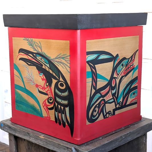 Red Bentwood Box with Wolf, Medicine Woman & Raven, Bear & Salmon, and Killer Whale 2024 | Patrick Amos