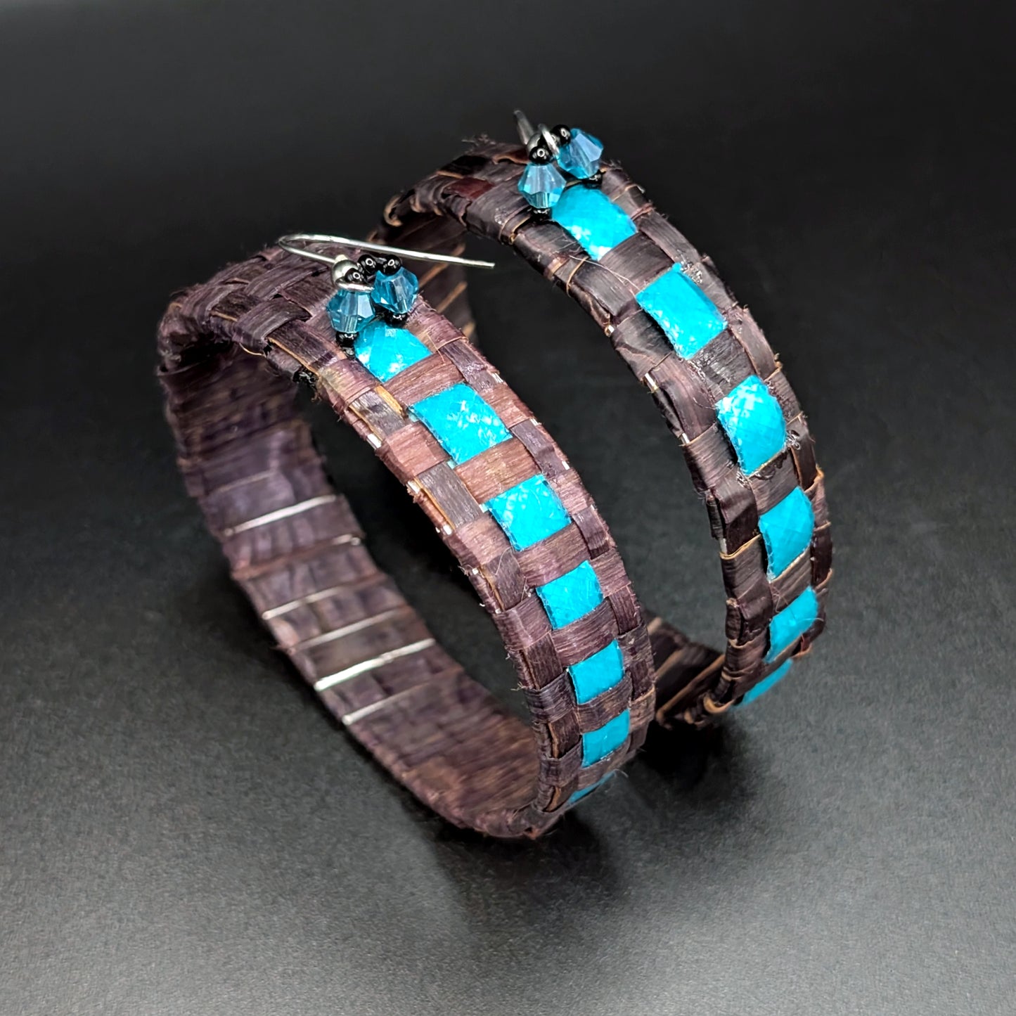 "Eternal River" Dyed Cedar Earrings with Mother of Pearl Inlay