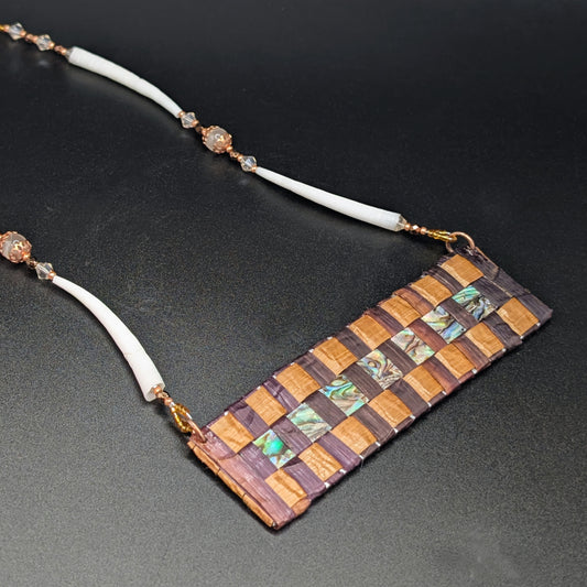 "Copper Moonshine" Dyed Cedar & Moonstone Dentalium Necklace