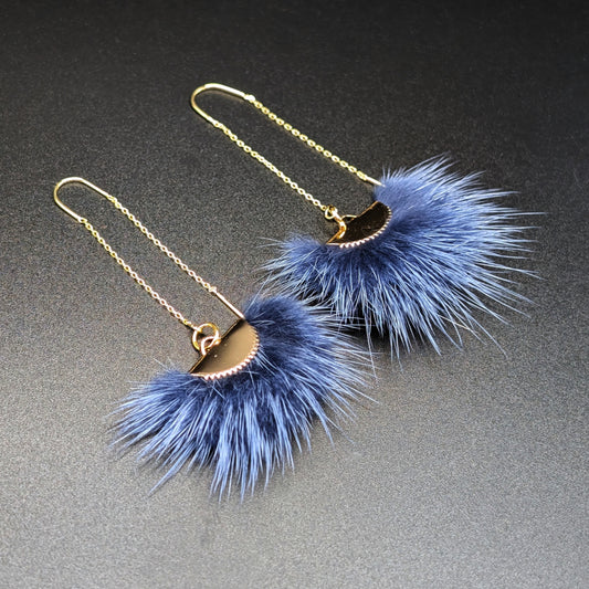Navy Blue Mink Fur Threaded Earrings