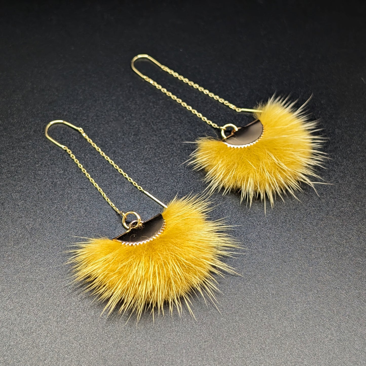 Golden Yellow Mink Fur Threaded Earrings