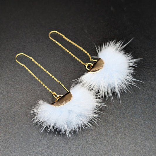 Light Blue Mink Fur Threaded Earrings