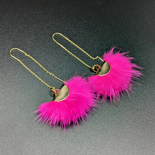 Neon Pink Mink Fur Threaded Earrings