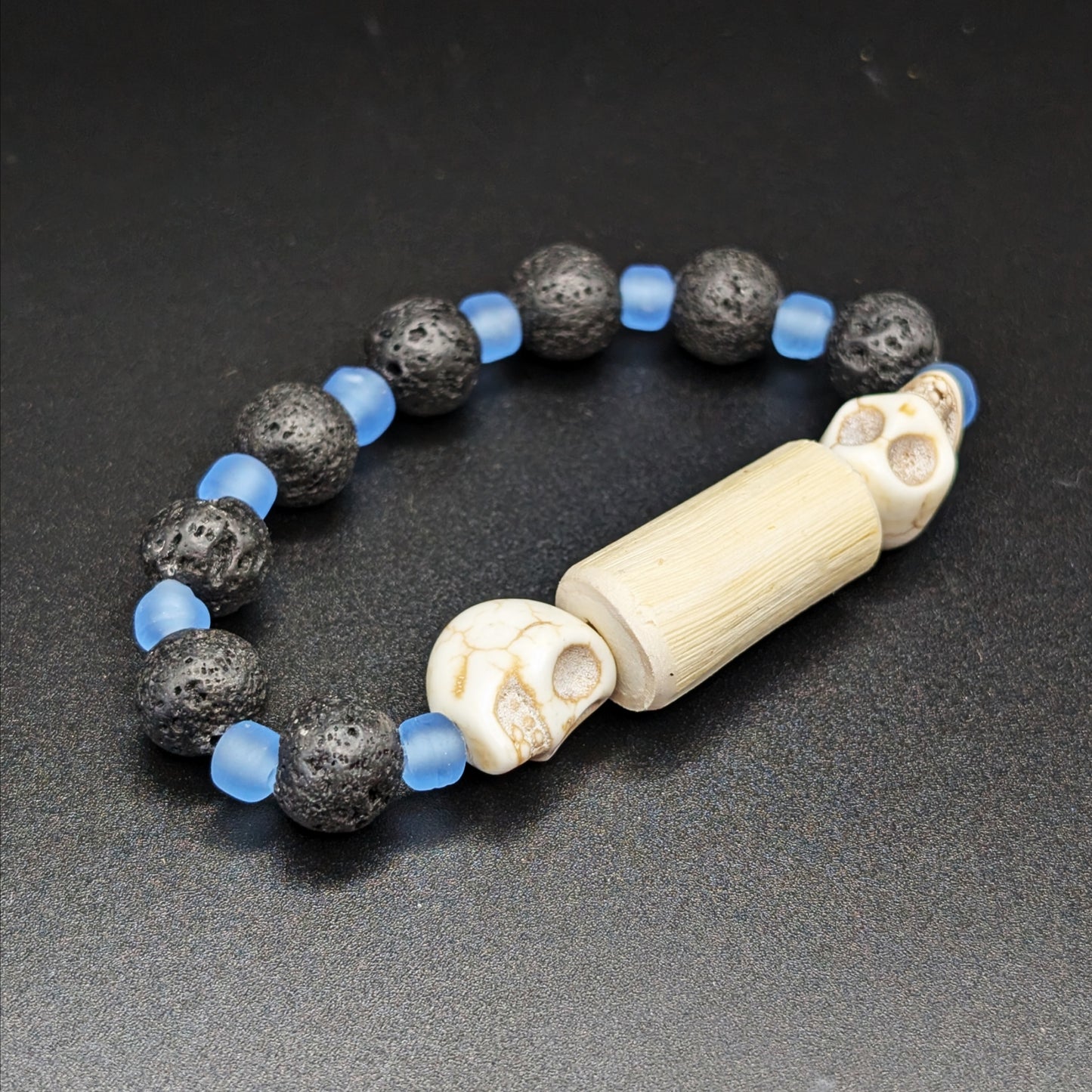 Small Devil's Club Bead Bracelet with Lava Rock & Matte Blue Beads