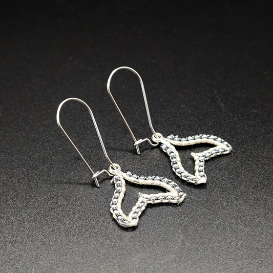 Metallic Silver Beaded Whale Tail Earrings with Kidney Hooks