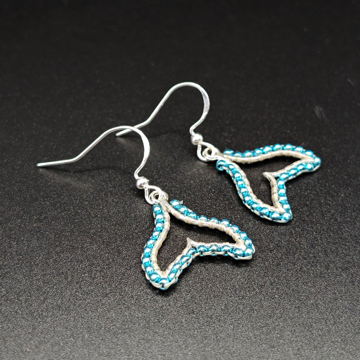 Metallic Teal Beaded Whale Tail Earrings