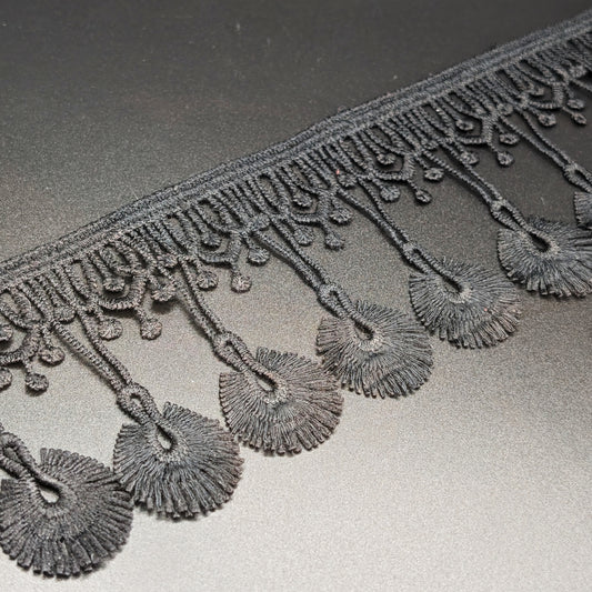 Black Flower Droplet Lace Fringe Trim