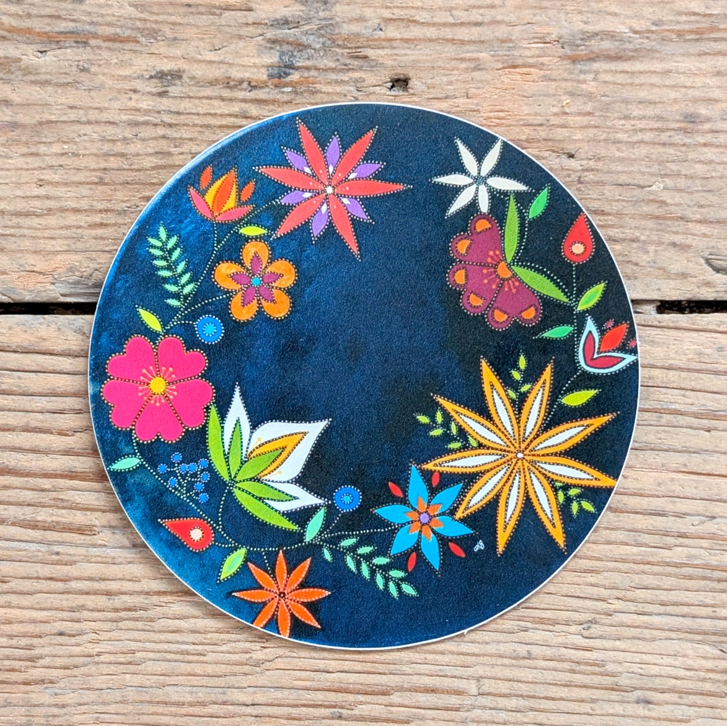 Bright Floral Painted Navy Drum Vinyl Stickers