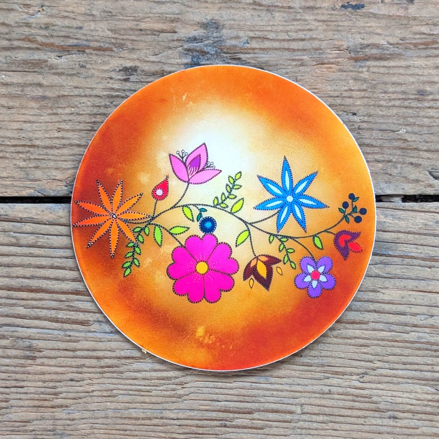 Neon Floral Painted Orange Drum Vinyl Stickers