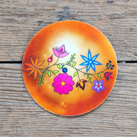 Neon Floral Painted Orange Drum Vinyl Stickers