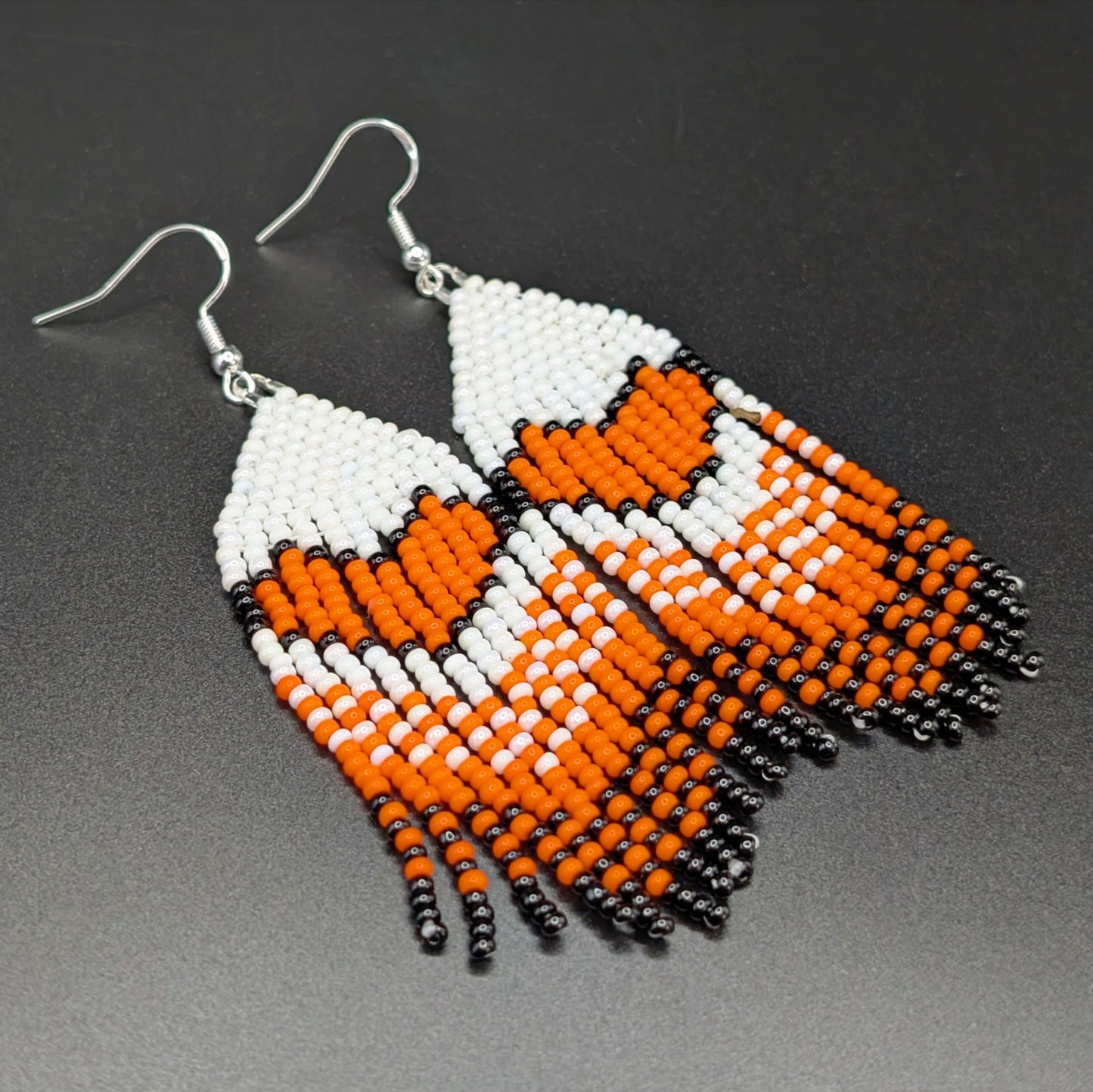 Every Child Matters Orange Heart Drop Dangling Beaded Fringe Earrings