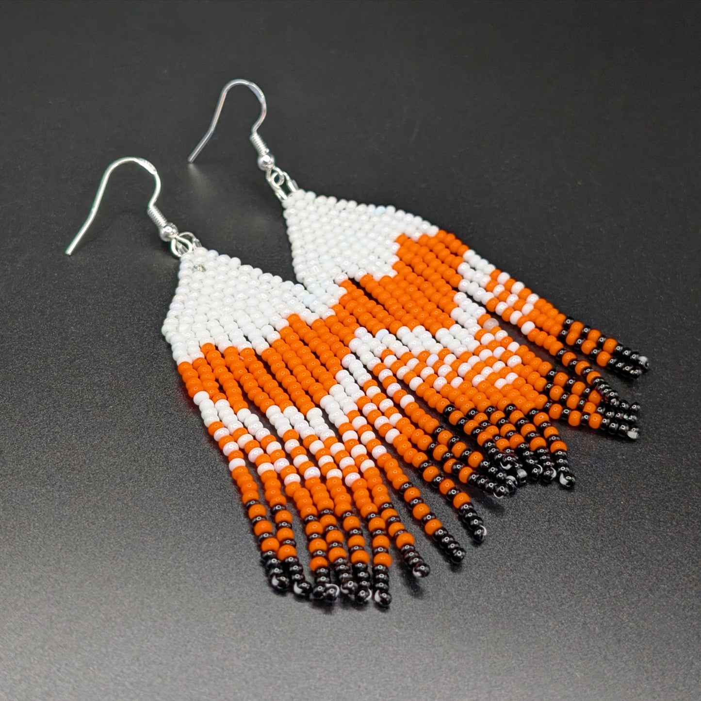 Every Child Matters Orange Heart Drop Dangling Beaded Fringe Earrings