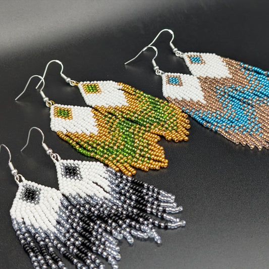Diamond Motif Beaded Fringe Earrings Fall 2025