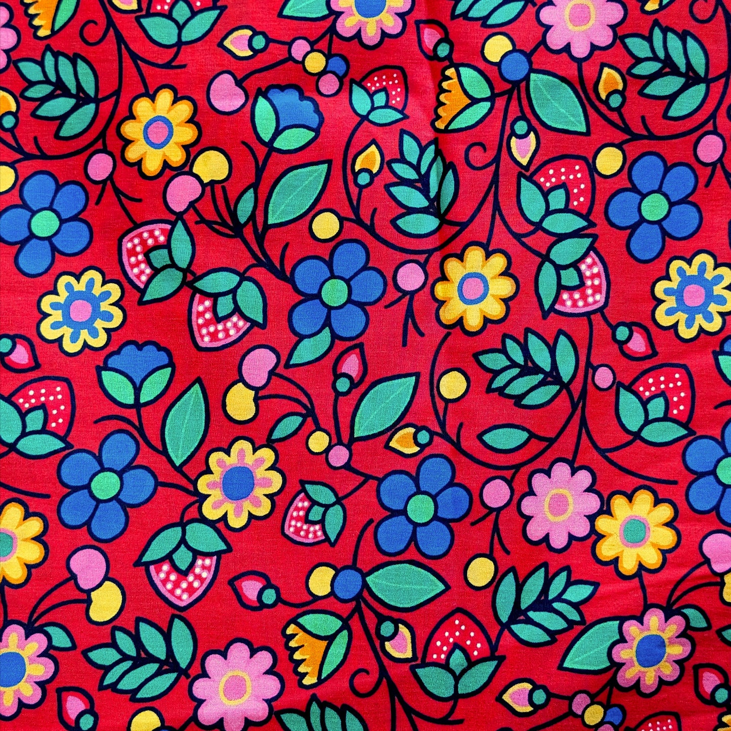 Bright Strawberry Flowers | 100% Cotton Fabric
