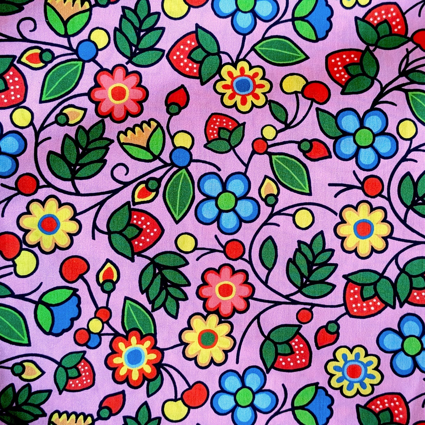 Bright Strawberry Flowers | 100% Cotton Fabric