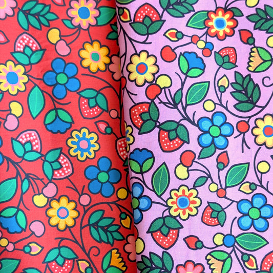 Bright Strawberry Flowers | 100% Cotton Fabric