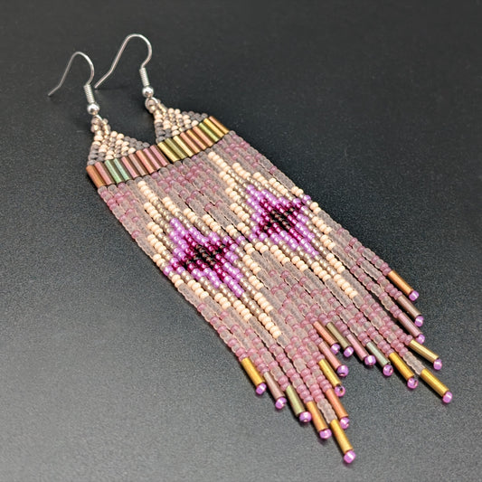 "Matte Millennial Rose ft. Strawberry Centre" Starburst Fringe Earrings