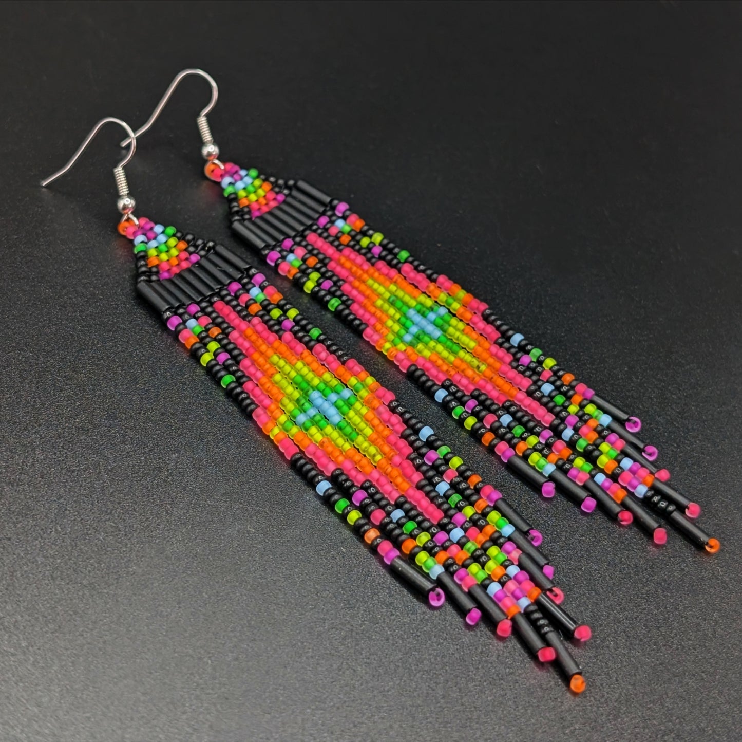 "Neon UV Arcade Floor" Starburst Fringe Earrings