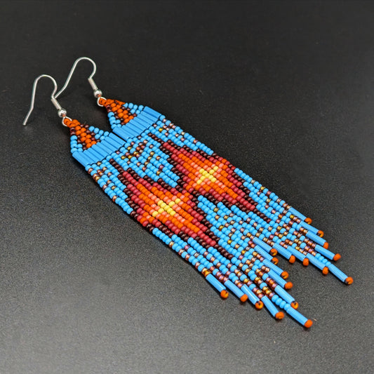 "Turquoise Southwest Cowboy" Starburst Fringe Earrings