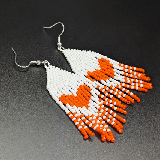 Orange Heart Every Child Matters Small Beaded Fringe Earrings