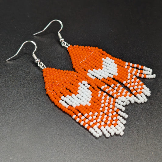 White Heart Every Child Matters Small Beaded Fringe Earrings