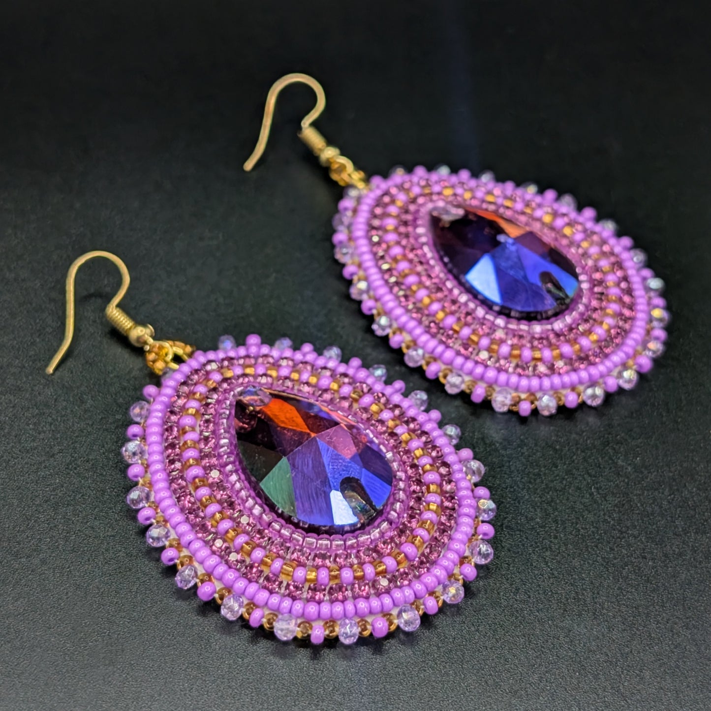 Magenta Pink Beaded Teardrop Dangling Beaded Earrings