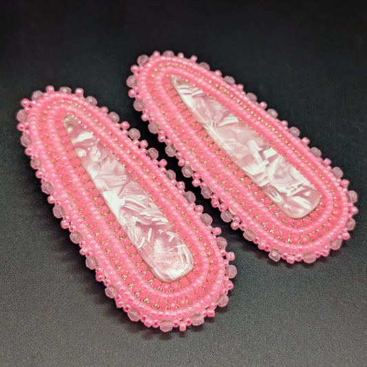 Neon Pink Glitter Drop Oblong Stud Earrings with Pearl Details