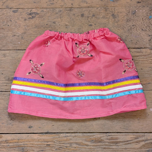 Blush Pink Baby's Ribbon Skirt with Glittery Medicine Shield & Ivy Embroidery