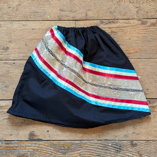 Diagonal Gold Glitter Black Baby Ribbon Skirt with Red & Teal Ribbons