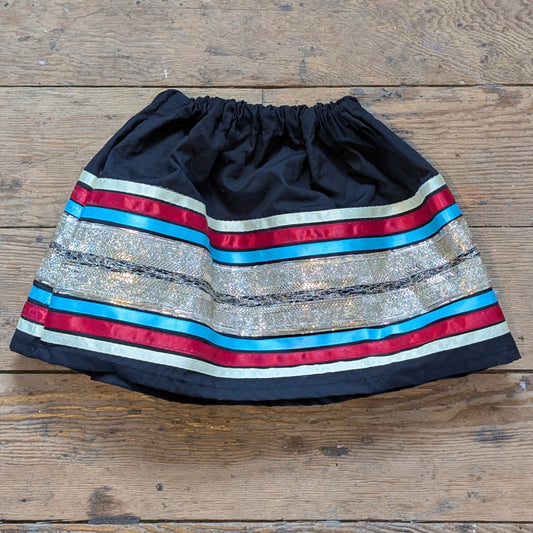Gold Glitter Black Baby Ribbon Skirt with Red & Teal Ribbons