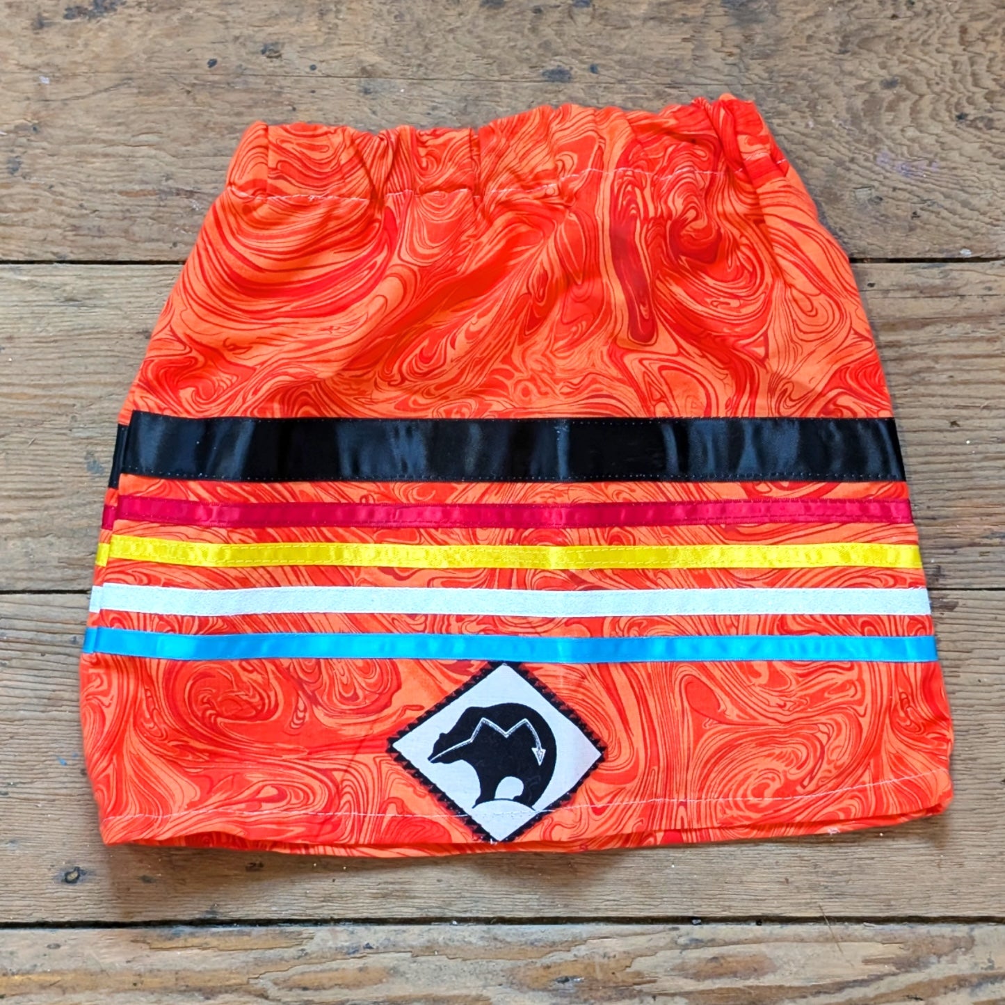 Orange Marble Baby Ribbon Skirt with Bear Applique